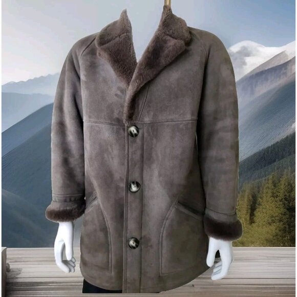 Jacques Jekel Shearling Coat Mens 40 Brown Sheepskin Rancher Jacket Leather - Picture 1 of 16